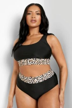 BOOHOO Plus Leopard Contrast Trim Bikini