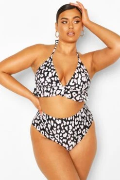 BOOHOO Plus Leopard Ruffle High Waisted Bikini