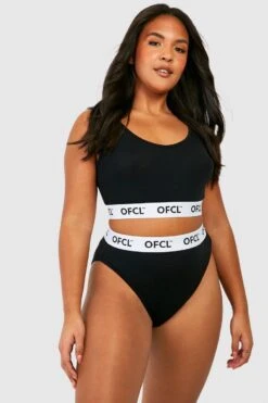 BOOHOO Plus Official Jersey Knit Scoop Bralette & Brief Set
