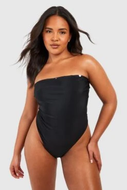 BOOHOO Plus Polka Reversible Bandeau Swimsuit -Sea Vibe Together female black plus polka reversible bandeau swimsuit 2