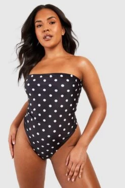 BOOHOO Plus Polka Reversible Bandeau Swimsuit