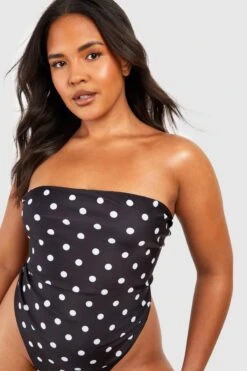 BOOHOO Plus Polka Reversible Bandeau Swimsuit -Sea Vibe Together female black plus polka reversible bandeau swimsuit 3