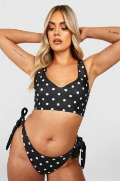 BOOHOO Plus Polka Reversible Tie Side Bikini Bottoms -Sea Vibe Together female black plus polka reversible tie side bikini bottoms 2