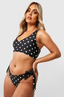 BOOHOO Plus Polka Reversible Tie Side Bikini Bottoms