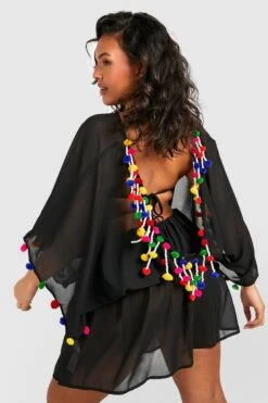 BOOHOO Plus Pom Pom Scoop Back Beach Dress