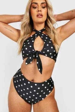 BOOHOO Plus Reversible Polka High Waist Bikini Bottoms -Sea Vibe Together female black plus reversible polka high waist bikini bottoms 2