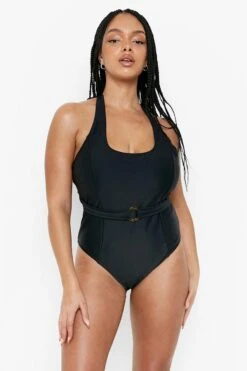 BOOHOO Plus Ring Belted Control Swimsuit -Sea Vibe Together female black plus ring belted control swimsuit 2