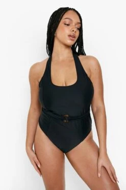 BOOHOO Plus Ring Belted Control Swimsuit