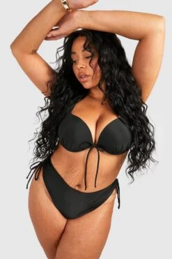 BOOHOO Plus Ruched Side Bikini Briefs -Sea Vibe Together female black plus ruched side bikini briefs 2
