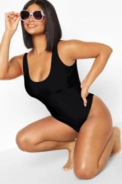 BOOHOO Plus Scoop Back Swimsuit -Sea Vibe Together female black plus scoop back swimsuit 2