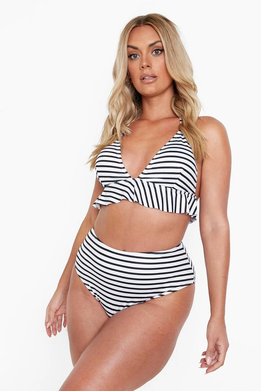 BOOHOO Plus Stripe Ruffle High Waist Bikini 3 BOOHOO Plus Stripe Ruffle High Waist Bikini - Image 3