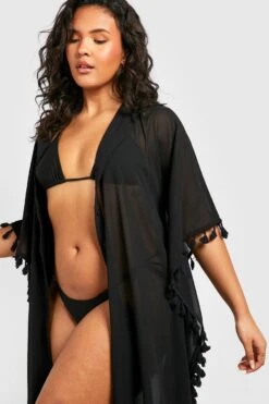 BOOHOO Plus Tassel Hem Beach Shirt -Sea Vibe Together female black plus tassel hem beach shirt 3