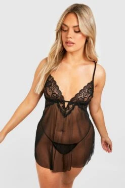 BOOHOO Plus V Plunge Lace Babydoll 6 BOOHOO Plus V Plunge Lace Babydoll -Sea Vibe Together female black plus v plunge lace babydoll 2