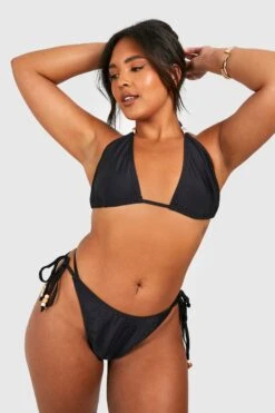 BOOHOO Plus Wooden Bead Triangle Bikini Set -Sea Vibe Together female black plus wooden bead triangle bikini set 2