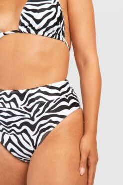 BOOHOO Plus Zebra Print High Waisted Bikini Brief 7 BOOHOO Plus Zebra Print High Waisted Bikini Brief -Sea Vibe Together female black plus zebra print high waisted bikini brief 3
