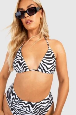 BOOHOO Plus Zebra Print Triangle Tie Bikini Top