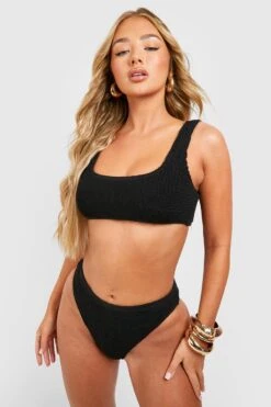 BOOHOO Premium Crinkle High Leg Bikini Brief 6 BOOHOO Premium Crinkle High Leg Bikini Brief -Sea Vibe Together female black premium crinkle high leg bikini brief 2