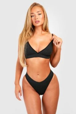 BOOHOO Ribbed Triangle Bralette & Brief Set