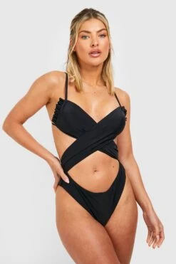 BOOHOO Ruched Wrap Cut Out Padded Swimsuit