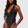 BOOHOO Ruffle Detail Plunge Swimsuit
