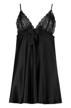 BOOHOO Satin And Lace Bow Babydoll -Sea Vibe Together female black satin and lace bow babydoll 2