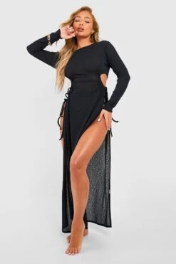 BOOHOO Sheer Texture Cut Out Maxi Beach Dress
