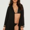 BOOHOO Tassel Hem Short Beach Kimono