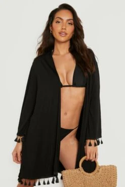BOOHOO Tassel Hem Short Beach Kimono