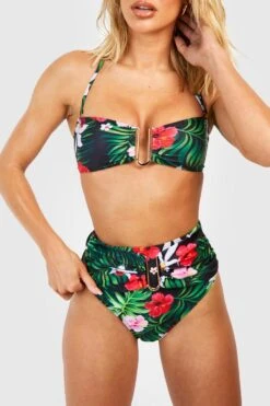 BOOHOO Tropical Trim Detail High Waist Bikini Brief -Sea Vibe Together female black tropical trim detail high waist bikini brief 2
