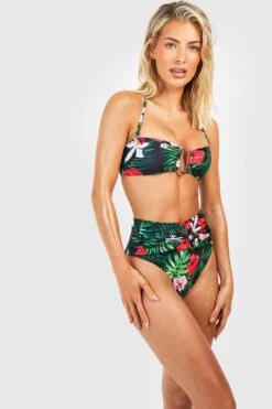 BOOHOO Tropical Trim Detail High Waist Bikini Brief