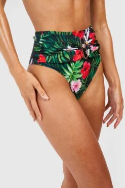 BOOHOO Tropical Trim Detail High Waist Bikini Brief -Sea Vibe Together female black tropical trim detail high waist bikini brief 3