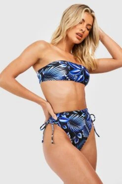 BOOHOO Tropical Tummy Control Ruched Bikini Brief