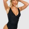 BOOHOO Tummy Control Ruched Plunge Swimsuit