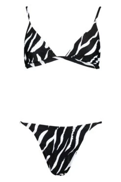BOOHOO Zebra Print Itsy Bitsy Triangle Bikini Set -Sea Vibe Together female black zebra print itsy bitsy triangle bikini set 2