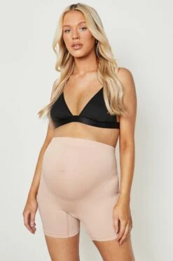 BOOHOO Maternity Seamless Bump Support Shorts 2 Pack -Sea Vibe Together female black nude maternity seamless bump support shorts 2 pack 3