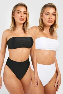 BOOHOO 2 Pack Bandeau High Waist Bikini Set