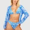 BOOHOO 3 Pack Marble Shirred Bikini Set & Kimono