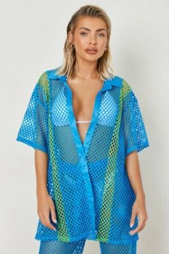 BOOHOO Color Block Knit Shirt & Pants Beach Set -Sea Vibe Together female blue color block knit shirt pants beach set 2