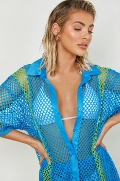 BOOHOO Color Block Knit Shirt & Pants Beach Set -Sea Vibe Together female blue color block knit shirt pants beach set 3