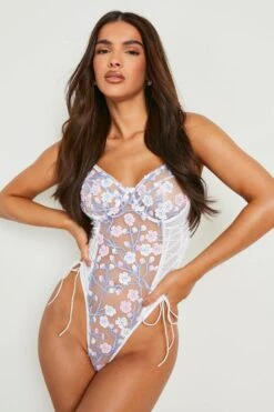 BOOHOO Embroidery Lace Up Bodysuit 6 BOOHOO Embroidery Lace Up Bodysuit -Sea Vibe Together female blue embroidery lace up bodysuit 2