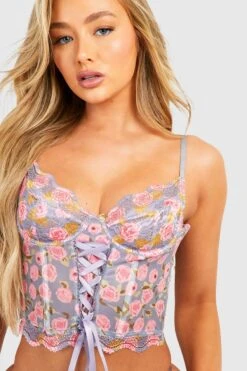 BOOHOO Floral Corset Bralette & Thong Set 7 BOOHOO Floral Corset Bralette & Thong Set -Sea Vibe Together female blue floral corset bralette thong set 3