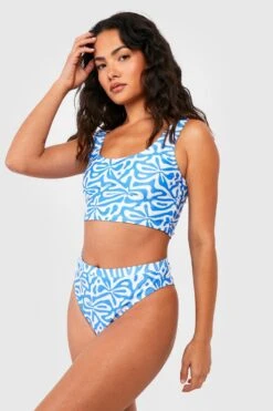 BOOHOO Geo Print Scoop Bikini Top