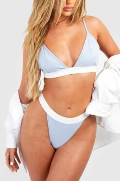 BOOHOO Jersey Knit Triangle Bralette -Sea Vibe Together female blue jersey knit triangle bralette 3