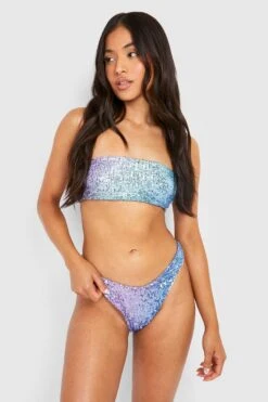 BOOHOO Petite Ombre Bandeau Bikini Set -Sea Vibe Together female blue petite ombre bandeau bikini set 2