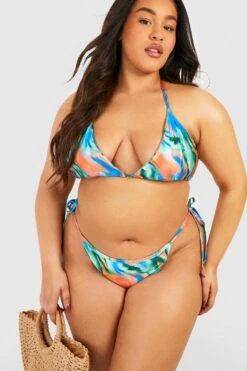 BOOHOO Plus Abstract Print Triangle Bikini Set