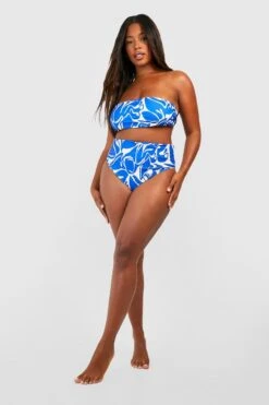 BOOHOO Plus Abstract Printed Bandeau Bikini Set