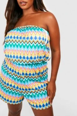 BOOHOO Plus Azetc Print Bandeau Beach Romper 7 BOOHOO Plus Azetc Print Bandeau Beach Romper -Sea Vibe Together female blue plus azetc print bandeau beach romper 3