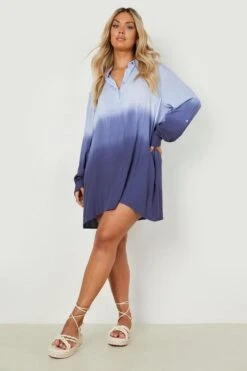 BOOHOO Plus Ombre Cheesecloth Beach Shirt -Sea Vibe Together female blue plus ombre cheesecloth beach shirt 2