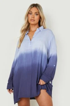 BOOHOO Plus Ombre Cheesecloth Beach Shirt