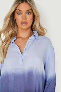 BOOHOO Plus Ombre Cheesecloth Beach Shirt -Sea Vibe Together female blue plus ombre cheesecloth beach shirt 3
